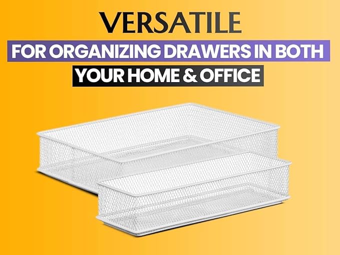 YBM HOME Silver Mesh Drawer Cabinet and or Shelf Organizer Bins, School Supply Holder Office Desktop Organizer Basket (12, 6x12x2 Inch)