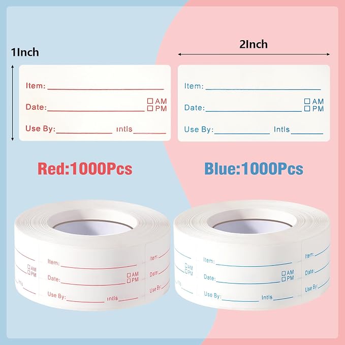 4 Rolls 2000 Pieces Removable Food Labels, 1 x 2 Inch Date Stickers for Freezer, Refrigerator Food Containers - Easy to Write