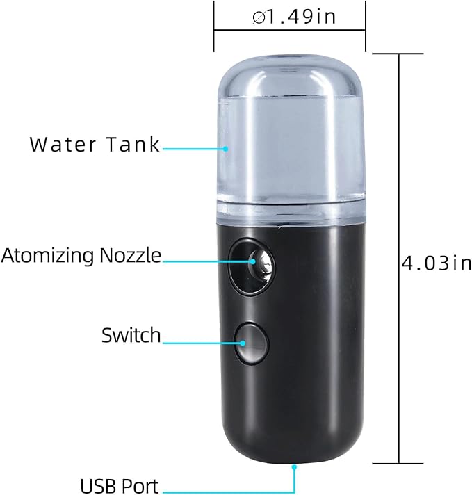 Face Mister,Portable Nano Mister for Eyelash Extensions Daily Care Black | Handheld Humidifier Facial Mister USB Rechargeable Nano Facial Mister with 1OZ Large Capacity Screwing Visual Water Tank