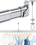 Premium Chrome Oval Closet Rod for Hanging Clothes 52 to 70 Inch, Includes End Supports, Adjustable Wardrobe Tube, Heavy Duty Extendable Closet Pole, Carbon Steel