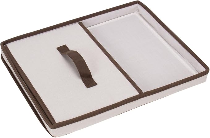 Household Essentials 513 Storage Box with Lid and Handle - Natural Beige Canvas with Brown Trim - Large