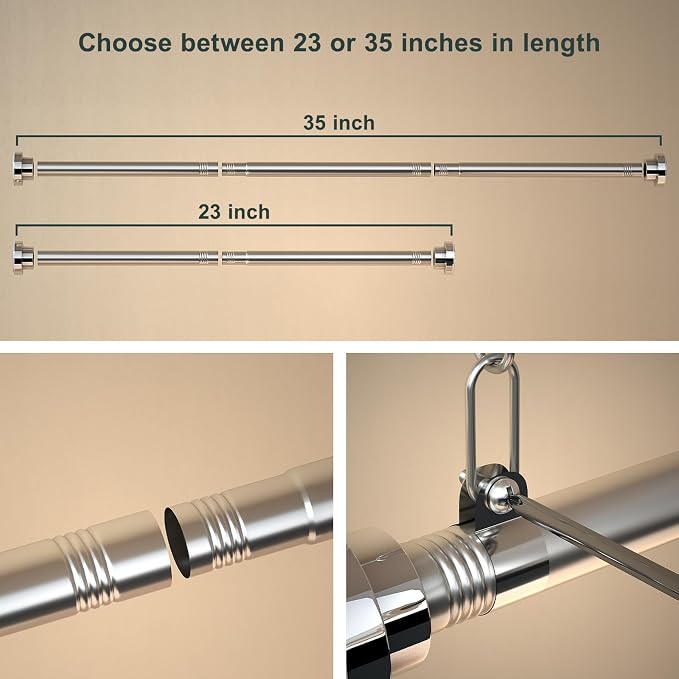 Hanging Closet Rod, Adjustable Width and Height Closet Hanging Organizer (23 or 35 Inch Length), Space-Saving Clothes Hanging Bar, Closet Extender Hanging Rod 2 Pack