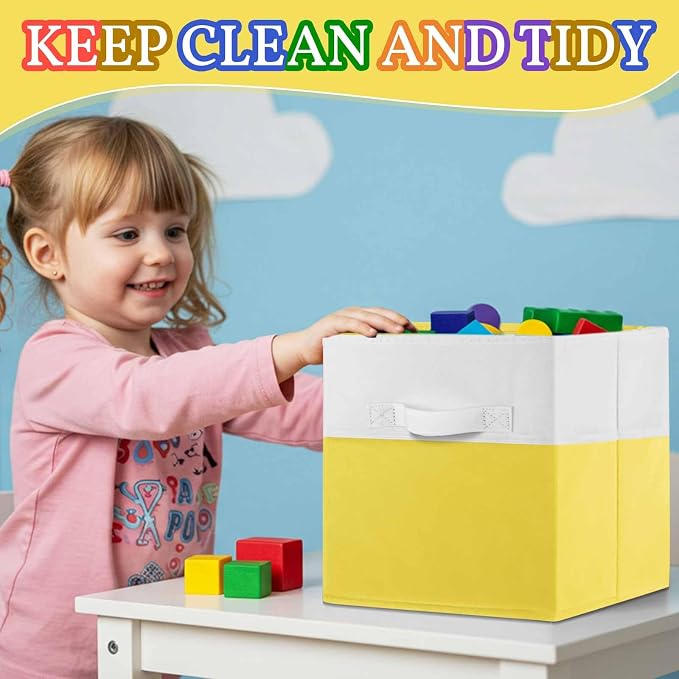 Yinder 6 Pcs Cube Storage Bin 10.5''x10.5''x11'' Storage Bins for Playroom Decor Colorful Bins for Kids Foldable Baskets for Nursery Organizer Boxes Fabric Boxes(Macaron Colors)