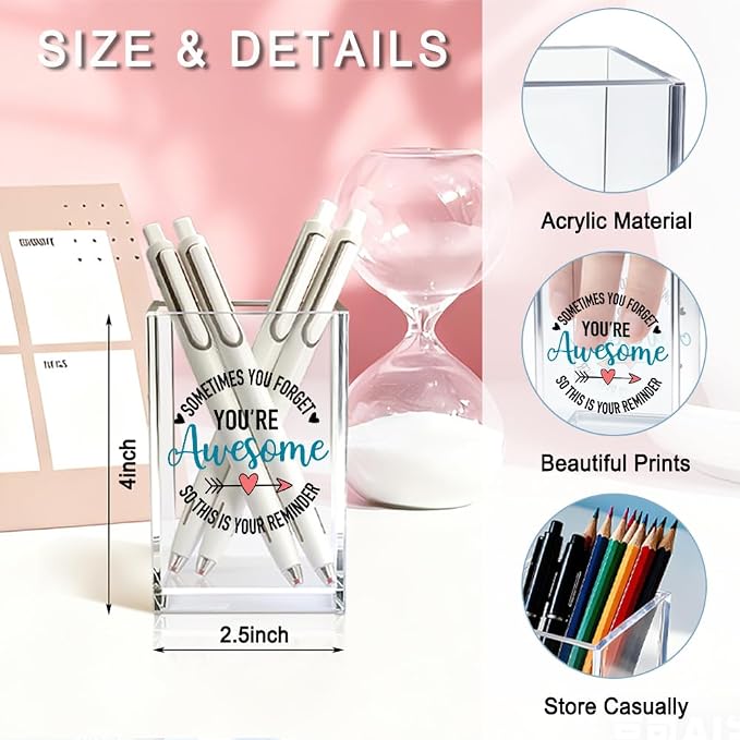 Sometimes You Forget You're Awesome Acrylic Pencil Pen Holder Cup, Appreciation Makeup Brush Storage Organizer, Cute Thank You Desk Accessories Holder Gifts for Colleague Boss Friend
