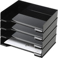 DoubleFill 4 Pcs Stackable Letter Tray Rectangular Plastic Desk Organizer 13 x 9.5 x 2.6 in Paper Holder File Tray Accessories Rack for Desktop Office Desk Drawers (Black)