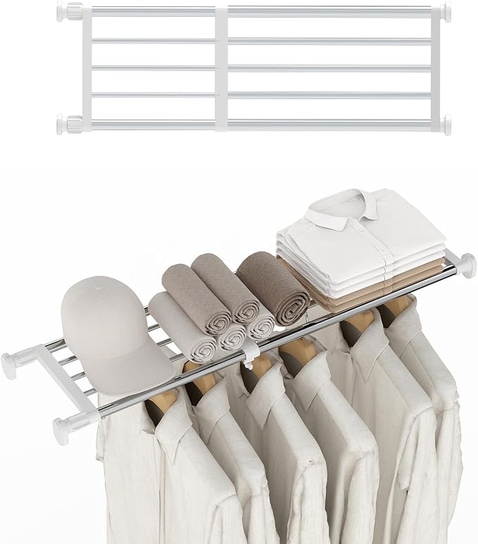 BAOYOUNI Tension Closet Shelf, Adjustable Storage Rack Separator | Wardrobe Cupboard Divider Organizer Rod for Kitchen Bathroom Bedroom, 23.62-39.37 Inch