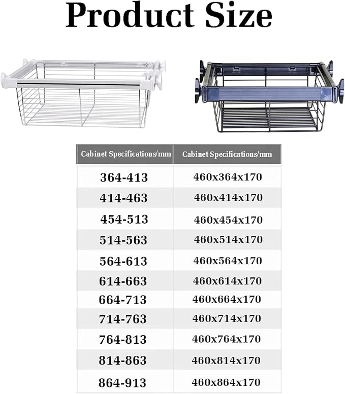 Pull Out Cabinet Storage Basket 1 Piece,Stackable Detachable Baskets,Metal Wire Mesh Storage Basket Organizer,for Kitchen Office Wardrobes Cupboard,Bearing Capacity 30kg(White,460x514x170mm)