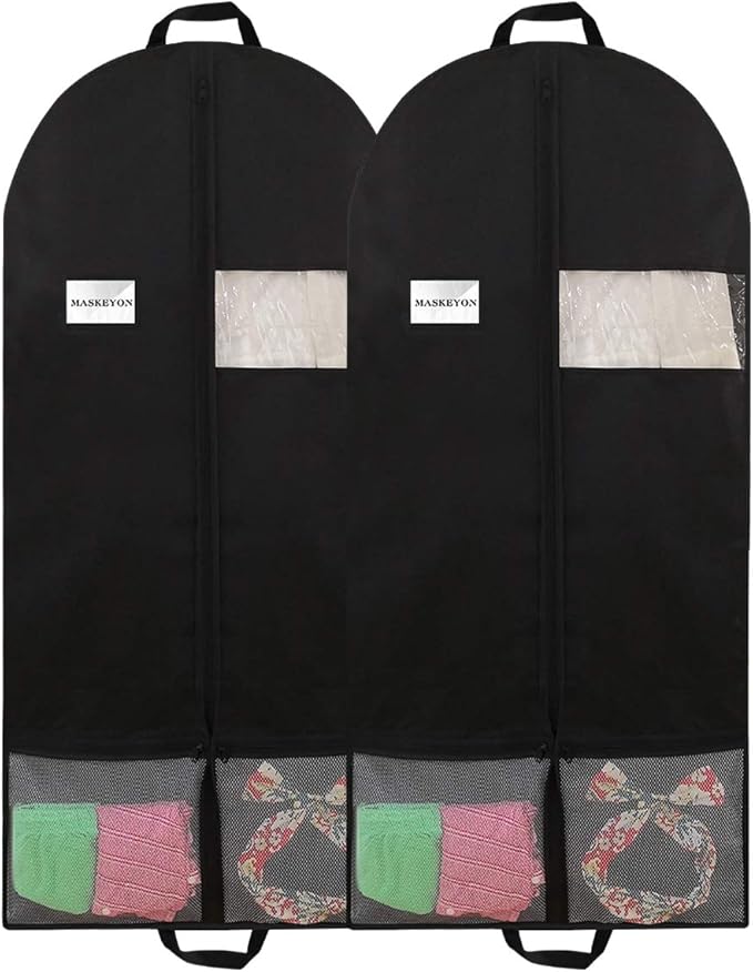 51" Garment Bags with Zipper Pocket for Dance Costume,Wedding Gown,Suit,Furs,Garment Bags for Travel and Storage(Pack of 2,Black)