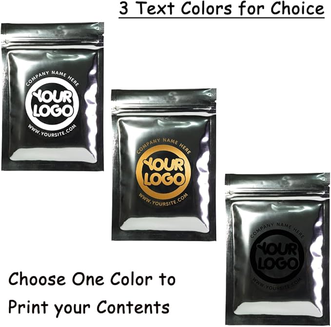 100PCS Customized Resealable Mylar Bag Foil Flat Packaging Bag with Tear Notch,Single-Color Printing for LOGO,QR Code,Text (Silver, 14 * 20CM/5.5"*7.9"-100PCS-One Color Print)