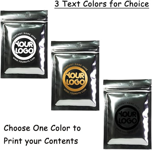 100PCS Customized Resealable Mylar Bag Foil Flat Packaging Bag with Tear Notch,Single-Color Printing for LOGO,QR Code,Text (Silver, 12 * 20CM/4.7"*7.9-100PCS-One Color Print)