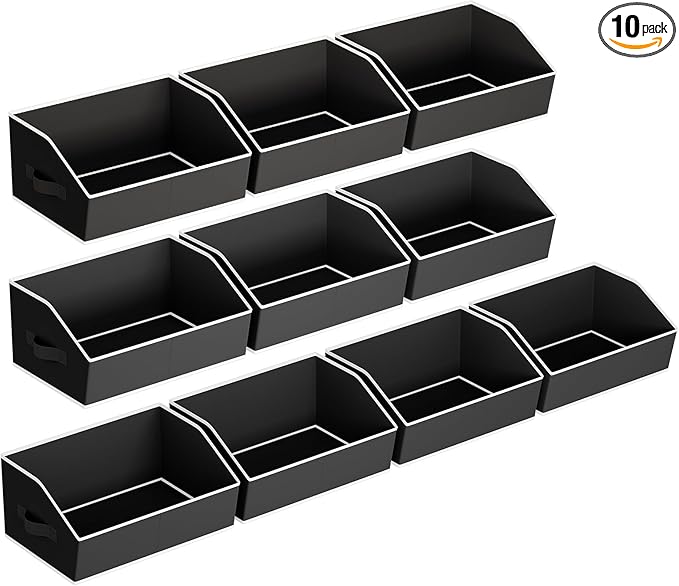 Homsorout Clothes Organizers and Storage - Fabric Cube Bins with Handles, Storage Baskets for Shelves, Trapezoid Collapsible Boxes for Home, Dorm, Office, 10 Pack, Black