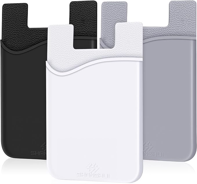 SHANSHUI Card Holder for Phone Case, 3 Pack Phone Wallet Stick on Silicone Credit Card Holder Pocket Pouch Compatible for iPhone, Android & Most Smartphones