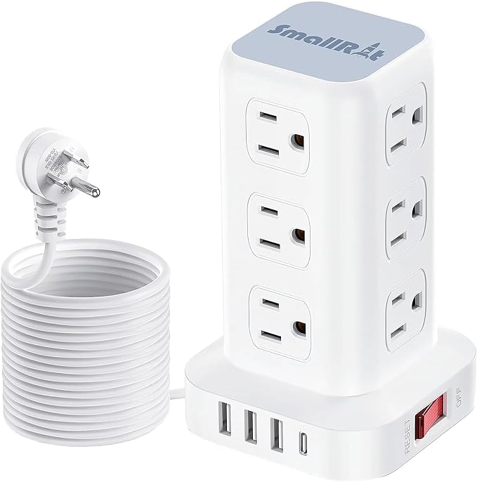 Power Strip with 12 Outlets 4 USB (1 USB C), 16.5Feet Extension Cord with Multiple Outlets, Charging Station, Power Strip Tower, Home Office Desk Supplies