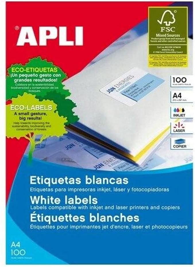 Apli 002086 - White Labels for Printer 100 Units
