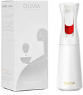 OLIVIA Signature Oil Sprayer for Cooking, 200ml Glass Olive Oil Sprayer, Continuous Cooking Spray with Portion Control, Oil Dispenser for Kitchen, Air Fryer, Salad, BBQ (White Bottle, Gold Print)