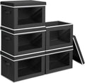 Homsorout Stackable Storage Bins with Lids - Large Decorative Basket with Lids, Fabric Foldable Closet Organizer Bins, Shelf Organizer for Living Room, Dorm, 5 Pack, Black