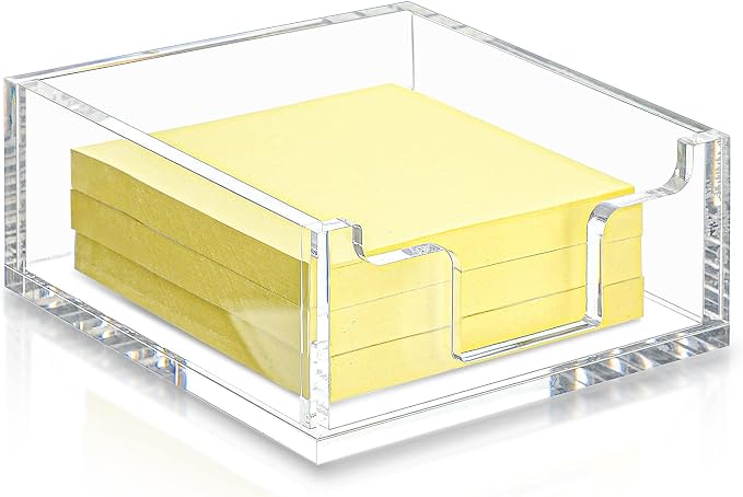 Acrylic Sticky Note Holder 3.94 x 3.94 Clear Acrylic Notepad Holder Sticky Note Dispenser for Desk Organizer Office Home(1 Pack)