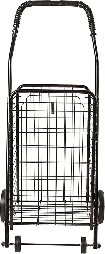 DMI Utility Cart with Wheels to be used for Shopping, Grocery, Laundry and Stair Climber Cart, Weighs 7.5 Pounds but holds up to 90 Pounds, Compact and Foldable, Black