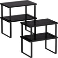 4 Pack Cabinet Organizer Shelves, Counter Shelf, Kitchen Storage, Spice Rack, Stackable, Expandable, Wood and Metal (Natural Black & Black)