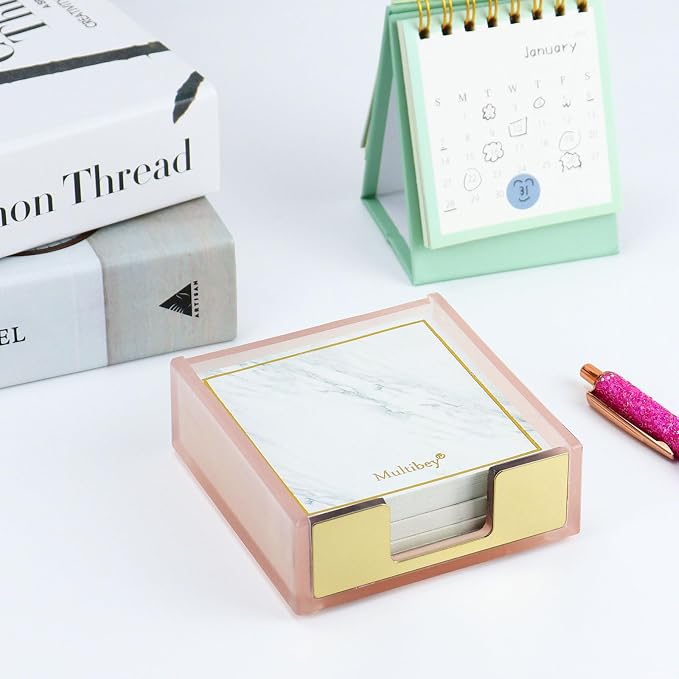 MultiBey Sticky Notes Memo Pad Holder Dispenser Rose Gold with Pink Desk Supplies Organizer Accessories for Office Home Schools (Pink) | Rose Gold with Pink Desk Supplies Organizer Accessories for Office Home Schools (Pink)