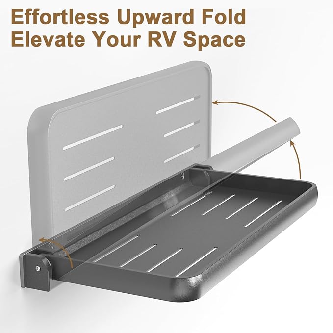 Safoner RV Aluminum Fold-Down Wall Shelf - The Essential Camper Accessory for Interior Organization | Space-Efficient Versatile Floating Storage- 1 Pack