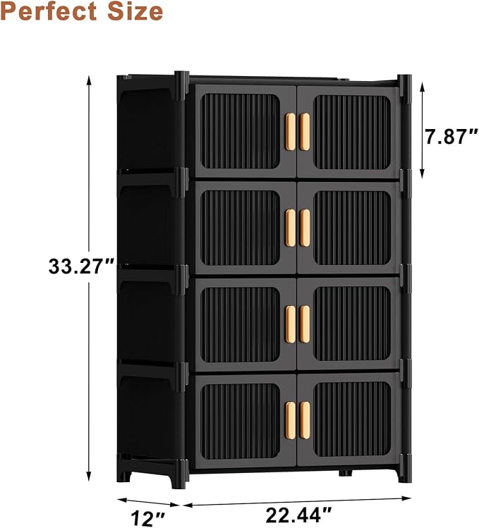 Shoe Rack, 5 Tier Shoe Storage Cabinet with 4 Doors, 15 Pair Plastic Shoe Cabinet with Waterproof, Outdoor Shoe Shelves Organizer for Entryway, Bedroom, Hallway,Living Room, Black