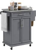 HOMCOM Kitchen Island on Wheels, Rolling Kitchen Cart with Stainless Steel Countertop, Drawer, Towel Rack and Spice Rack, Utility Storage Trolley, Gray