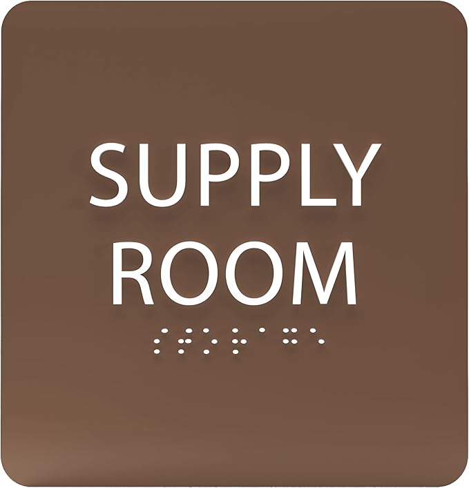 6" X6" Supply Room Sign - ADA Compliant Tactile Graphics Grade 2 Braille Text Acrylic Door Wall Signs - Stocking Tracking Monitoring Storage Room Sign for Office, School, Warehouse