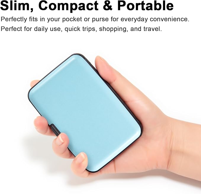 Credit Card Holder, RFID Blocking Metal Card Wallet for Women Men Slim ID Card Holders Protector Aluminum Business Hard Case (Sky Blue)