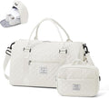 Gym Duffle Bag for Women with Shoe Compartment Waterproof Travel Tote Bags Personal Item Carry On Weekender Overnight Bags with Toiletry Bag Swimming Yoga Bags Hospital Holdalls Beige