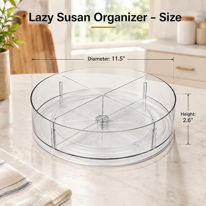 4 Pack Lazy Susan Organizer, 10.5 Inch Turntable Organizer with Non-Skid Base, Lazy Susan Organizer for Cabinet, Kitchen Countertop, Pantry, Refrigerator and Bathroom Storage (4 Pack, 11.5)