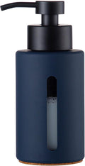 Glass Hand Soap Dispenser,12oz Navy Blue Liquid Bathroom Soap Dispenser with Stainless Steel Lotion Pump for Bathroom Kitchen (Blue)