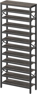 YATINEY 12-Tier Tall Shoe Rack Organizer, Wooden Shoe Storage for Closet Holds 48 Pairs, Sturdy Shoe Shelf with X-Shaped Metal Support, for Entryway, Bedroom, Charcoal and Black SS212BC