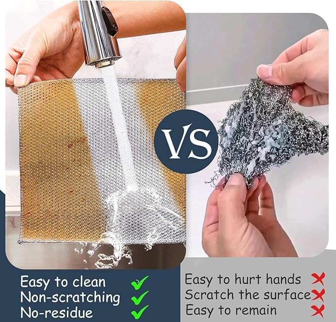 Multipurpose Wire Dishwashing Rags for Wet and Dry, Non-Scratch Wire Dishcloth Reusable Dishwashing Rags Premium Scrubbing Pads Sponge Clean for Home Kitchen Cooktop (Pack of 10)