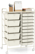 LUARANE Rolling Cart with 15 Drawers, Craft Storage Cart with Portable Handles & Lockable Wheels, Mobile Toys Organizer, Large Capacity Utility Drawer Cart Home Office School Teacher (White)