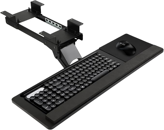 Keyboard Tray Under Desk,360° Adjustable Slide Out Keyboard Tray Under Desk | with Mouse Pad & Wrist Rest，Ergonomic Large Size Keypad Tray Holder， Suitable for Office/Game/Home