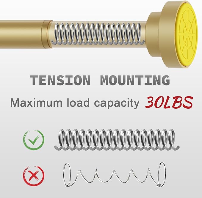 Thestoa Gold Shower Curtain Rod Adjustable 43-92 inch, 1"Diameter Spring Tension Curtain Rod No Drill, Anti-Rust Non-Slip Shower Rod for Bathroom