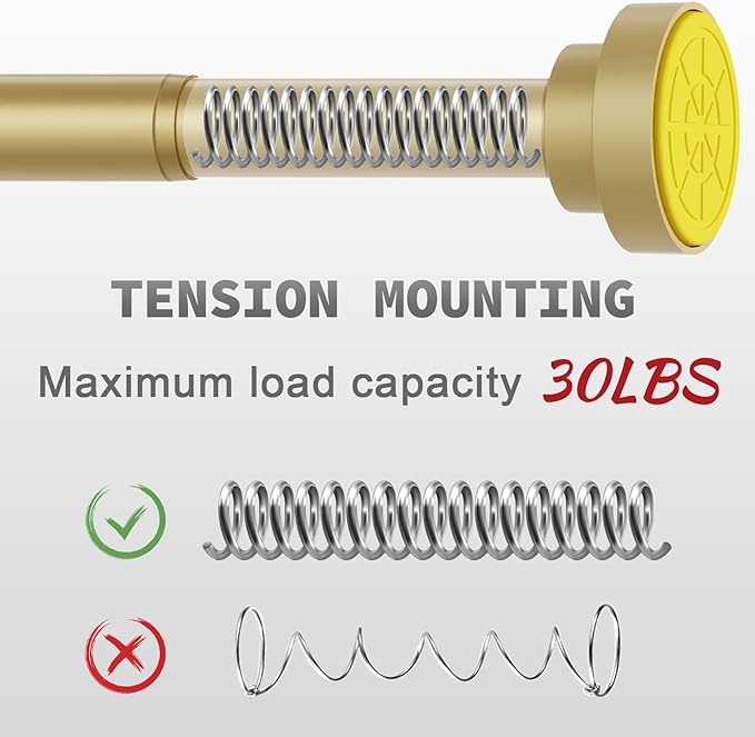 Thestoa Gold Shower Curtain Rod Adjustable 43-66 inch, 1"Diameter Spring Tension Curtain Rod No Drill, Anti-Rust Non-Slip Shower Rod for Bathroom