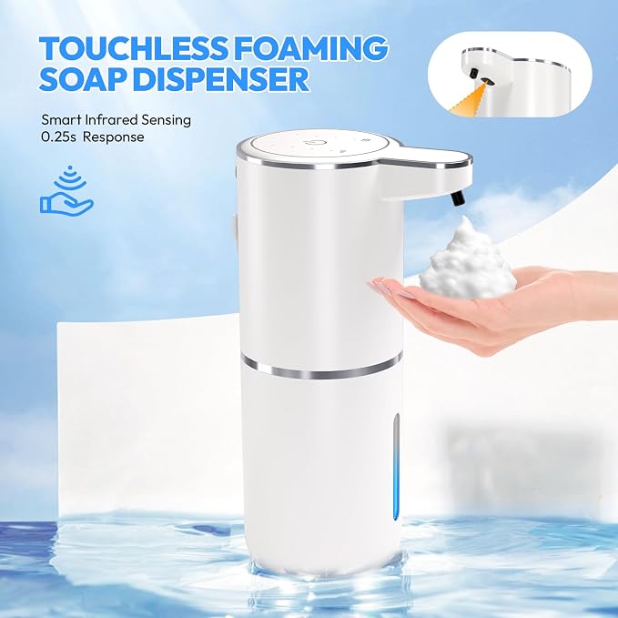 Automatic Foaming Soap Dispenser,Touchless Foam Soap Dispenser,12.8oz Rechargeable Wall Mounted Smart for Bathroom and Kitchen Dish Soap,Easy for Toddlers(White)