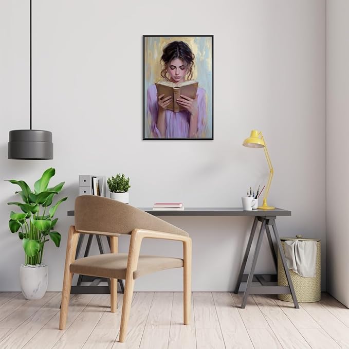 Girl Reading Book Lover Art Aesthetic Poster Canvas Wall Art Decoration Living Room Home Decor Bedroom Decoration Poster black framed8x12inch