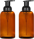 2 Pack Amber Glass Jar Soap Dispenser with Foaming Pump, 13 Ounce Amber Round Bottles Dispenser with Foaming Pump