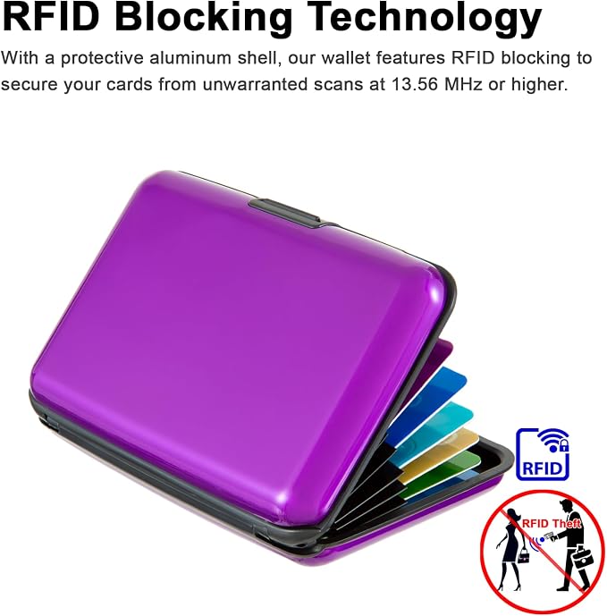 Credit Card Holder, RFID Blocking Metal Card Wallet for Women Men Slim ID Card Holders Protector Aluminum Business Hard Case (Purple)