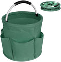 17L Foldable Cleaning Caddy with Handle, Cleaning Supplies Organizer Storage Basket with 6 Side Pockets, Portable Multi Cleaning Bucket Bag for Home Garden Bathroom Camping (Green)