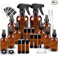 Loretoy Glass Spray Bottle Kit×10 (2×16oz, 2×4oz, 6×2oz), 9×10ml Roller Bottles, Anti UV, Multi Size and Versatile, Suitable for Aromatherapy, Facial Moisturizing, Watering, etc.(Amber)