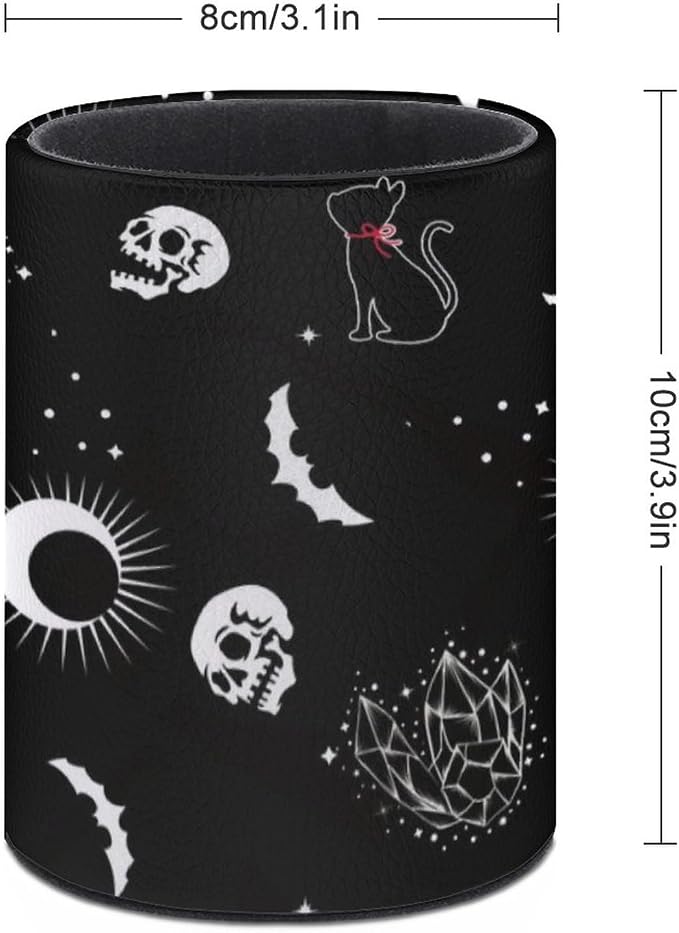Gothic Skull Cat Moon Pen Holder Pencil Cup for Desk Organizer | Cute Makeup Brush Holder PU Multifunctional Office Suppliesfor Decor Home Classroom School