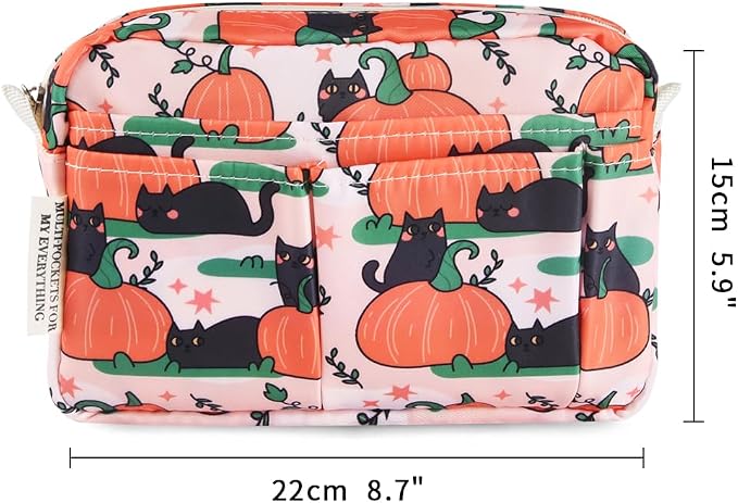 E-WEICHEN Multiple Pockets Portfolio Organizer with Zippered, Makeup Bag Travel Essentials for Women, Simple Waterproof Stationery Pencil Pouch Bag for Journal Office Art Supplies.Pink Pumpkin