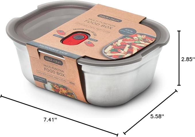 BLACK + BLUM Microwavable Stainless Steel Lunch Box | Multi-Function, Vacuum Sealed Container for Healthy Food | Portable and Stackable Food Storage for Office and Outdoor | 30 oz / 900ml | Leak Proof & Airtight, Durable & Reusable, Stackable Food Stor...