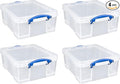 Really Useful Box 4 Pack 17L Plastic Storage Bins with Snap Lids and Clip Lock, Clear