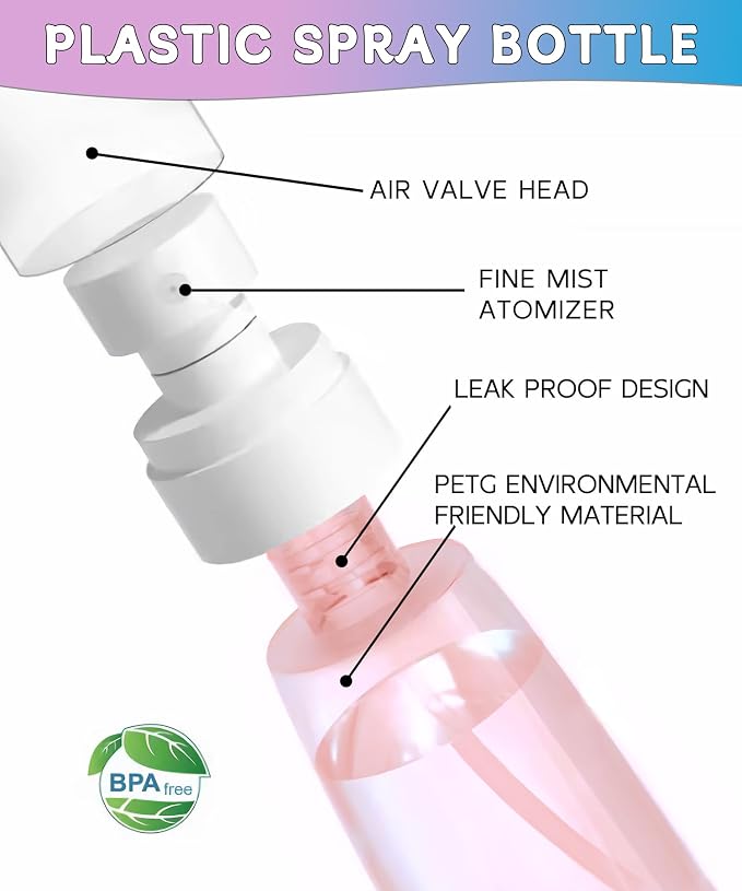 6 Pack Small Spray Bottles - Travel Size 3 Pack 1oz/30ml and 3 Pack 2oz/60ml with 3pcs Funnels, Fine Mist Mini Plastic Refillable Spray Bottles - Pink