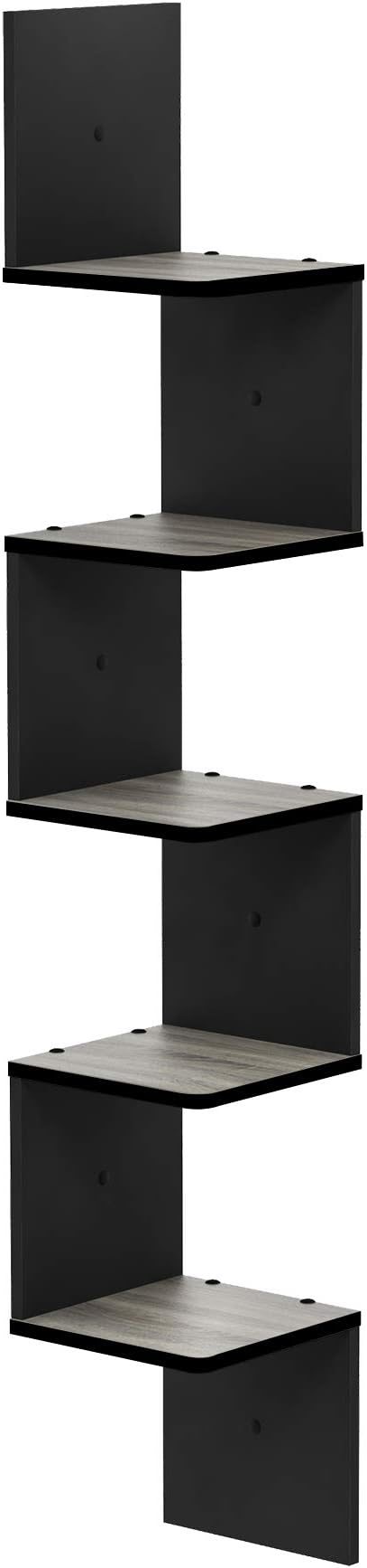 Furinno ROSSI Corner Floating Shelves for Wall, 5-Tier Corner Square Wall Shelf, S-shape Radial Floating Book Shelf, Easy Assembly, for Bathroom, Bedroom, Living Room, French Oak